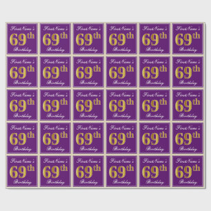 Elegant, Lila, Imitate Gold 69. Geburtstag + Name Geschenkpapier