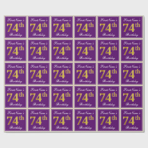 Elegant, Lila, Imitate Gold 74. Geburtstag + Name Geschenkpapier