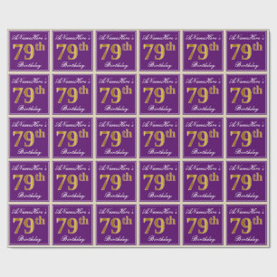 Elegant, Lila, Imitate Gold 79. Geburtstag + Name Geschenkpapier
