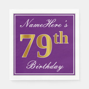 Elegant Lila, Imitate Gold 79. Geburtstag + Name Serviette