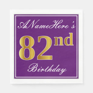 Elegant Lila, Imitate Gold 82. Geburtstag + Name Serviette