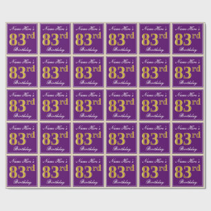 Elegant, Lila, Imitate Gold 83. Geburtstag + Name Geschenkpapier
