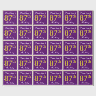 Elegant, Lila, Imitate Gold 87. Geburtstag + Name Geschenkpapier