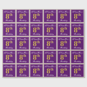 Elegant, Lila, Imitate Gold 8. Geburtstag + Name Geschenkpapier