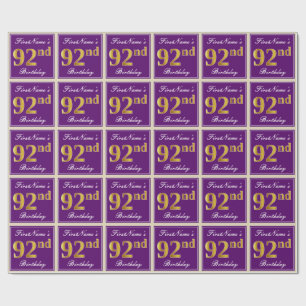 Elegant, Lila, Imitate Gold 92. Geburtstag + Name Geschenkpapier