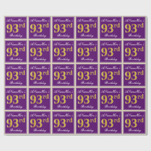 Elegant, Lila, Imitate Gold 93. Geburtstag + Name Geschenkpapier