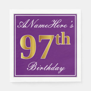 Elegant Lila, Imitats Gold 97. Geburtstag + Name Serviette