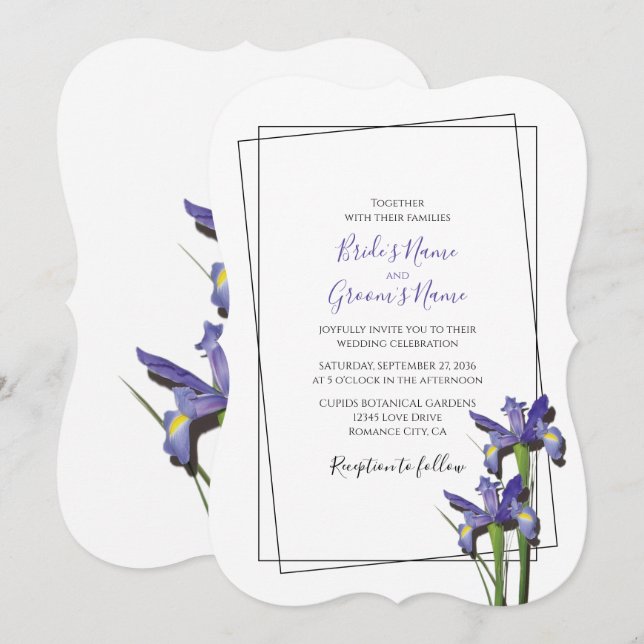 Elegant Lila Iris Wedding Einladungen (Vorne/Hinten)