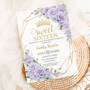 Elegant Lila Lavender Floral 16 . Geburtstag 16. Einladung