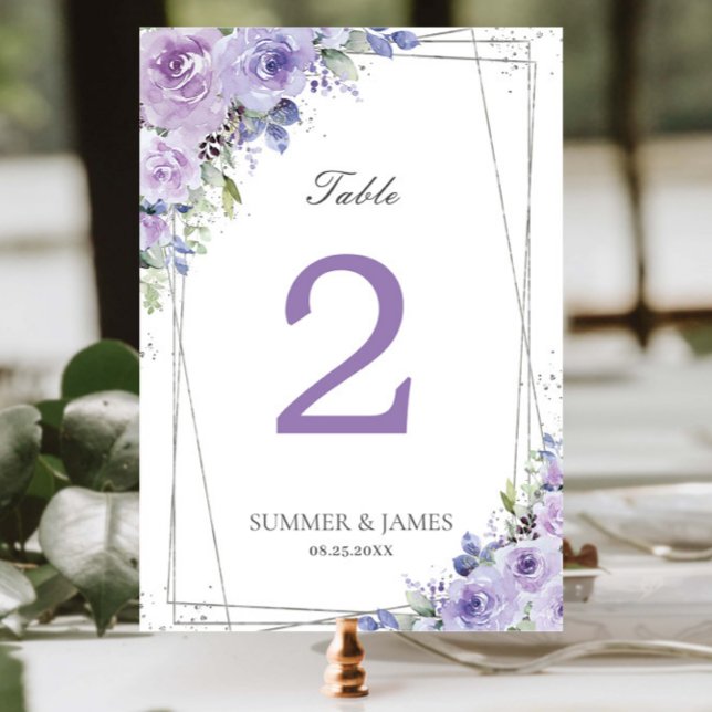 Elegant Lila Lilac Floral Silver Wedding Bridal Tischnummer (Von Creator hochgeladen)
