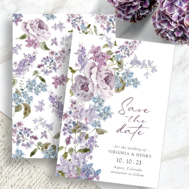 Elegant Lila Lilac Save the Date (Elegant Purple Lilac Save The Date by Painted Paperie
)