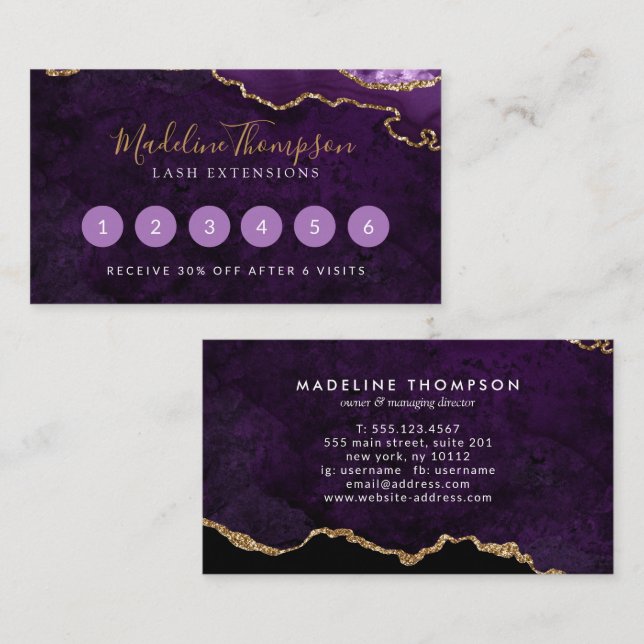 Elegant Lila Marble Agate Geode Treuekarte (Vorne/Hinten)