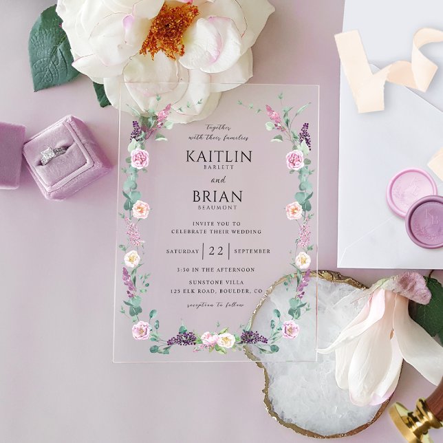 Elegant Lila, Mauve, Pastel Floral Wedding Acryleinladungen (Von Creator hochgeladen)