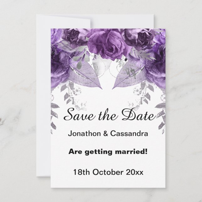 ELEGANT LILA METALLIC FLORAL SAVE THE DATE (Vorderseite)
