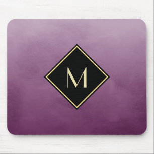 Elegant Lila mit einfachem Goldmonogramm Mousepad
