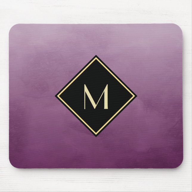 Elegant Lila mit einfachem Goldmonogramm Mousepad (Vorne)