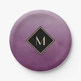 Elegant Lila mit einfachem Goldmonogramm Pappteller
