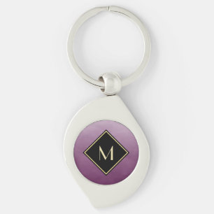 Elegant Lila mit einfachem Goldmonogramm Schlüsselanhänger