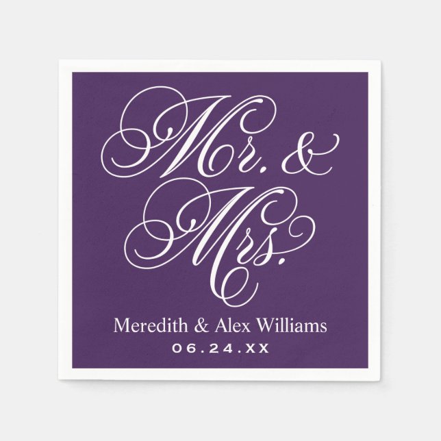 Elegant Lila Mr. and Mrs. Script Custom Monogram Serviette (Vorderseite)