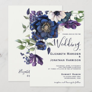 Elegant Lila Navy Blue Cream Vintag Floral Invi Einladung
