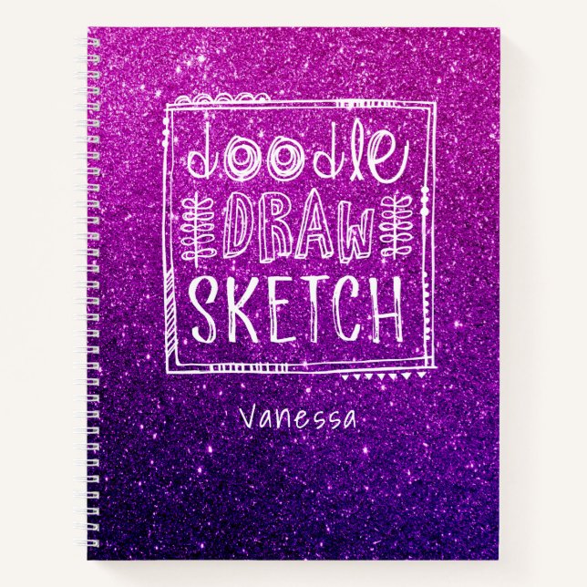 .Elegant Lila Ombre Glitzer Sketchbook Notizbuch (Vorderseite)