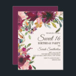 Elegant Lila Pink Gold Floral Script Sweet 16 Einladung<br><div class="desc">Schönes und elegantes Pflaume lila und rosa Blumengrün und schlängelgrüne Blätter botanische Aquarell Sweet 16 Geburtstagsfeier Einladung auf einem weißen Hintergrund. Der Text ist ein Schriftart mit goldenem Kalligraphiepinsel und ist auf der rechten Kartenseite ausgerichtet.</div>