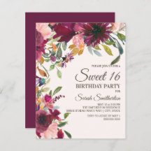 Elegant Lila Pink Gold Floral Script Sweet 16