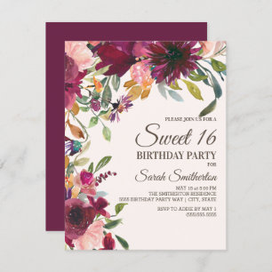 Elegant Lila Pink Gold Floral Script Sweet 16 Einladung
