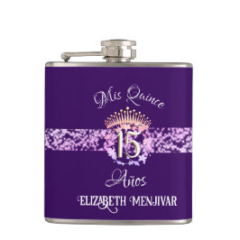 Elegant Lila Quinceañera Spanisch Flachmann