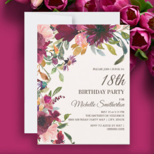 Elegant Lila Rosa Gold Blumen 18. Geburtstag Einladung