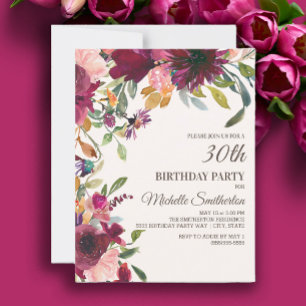 Elegant Lila Rosa Gold Blumen 30. Geburtstag Einladung