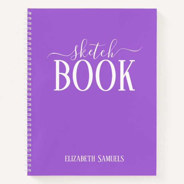 Elegant lila Sketch Book with name gift for her Notizbuch (Vorderseite)