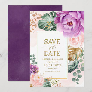 Elegant Lila tropische Flora blush Einladung