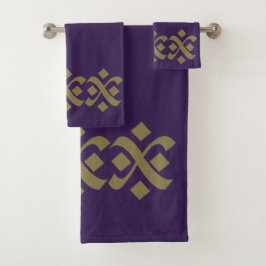 Elegant Lila und Dunkelbeige geblüht Badhandtuch Set