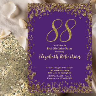 Elegant Lila und Gold 88. Geburtstag Einladung