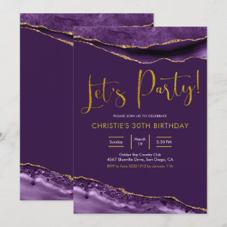 Elegant Lila und Gold Agate Let's Party Einladung