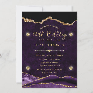 Elegant Lila und Gold Glitter Achat 60. Geburtstag Einladung
