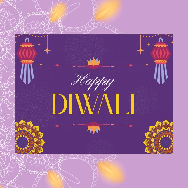 Elegant Lila und Gold Lanterns Happy Diwali Postkarte (Von Creator hochgeladen)