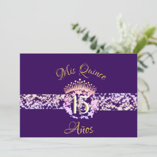 Elegant Lila und Gold Rustikal Quinceñera Spanisch