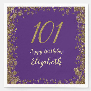 Elegant Lila und Gold zum 101. Geburtstag Serviette