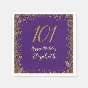 Elegant Lila und Gold zum 101. Geburtstag Serviette
