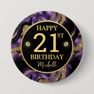 Elegant lila und goldener Glitter-Achat-Geburtstag Button