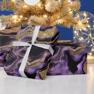 Elegant lila und goldener Glitter-Achat-Geburtstag Geschenkpapier