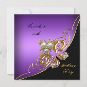 Elegant Lila Weiß Schwarz Gold Perle Geburtstag Einladung
