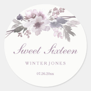 Elegant Lila Winter Floral Sweet 16 Stickers