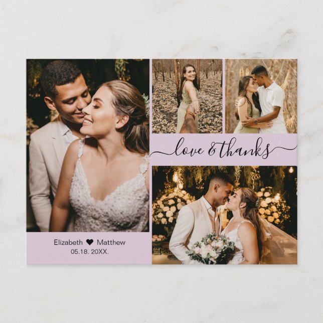Elegant Lilac 4 Foto Collage Wedding Vielen Dank Postkarte (Vorderseite)