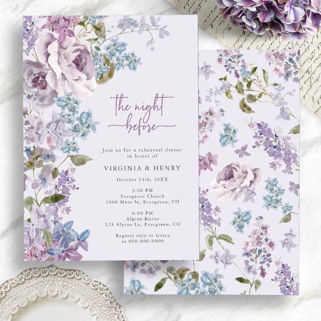 Elegant Lilac Abends vor Probe Einladung (Elegant Purple Lilac The Night Before Rehearsal Dinner Invitation by Painted Paperie
)