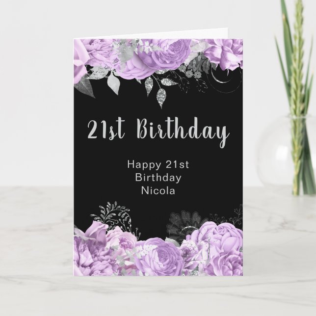 Elegant Lilac and Silver Flowers Birthday Party  Karte (Vorderseite)