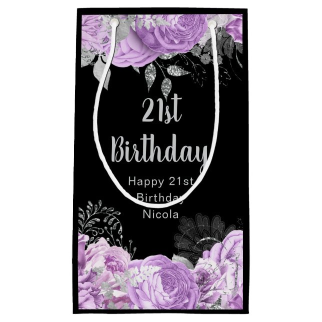 Elegant Lilac and Silver Flowers Birthday Party  Kleine Geschenktüte (Vorderseite)