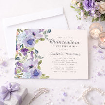 Elegant Lilac Blue Floral Horizontal Quinceañera